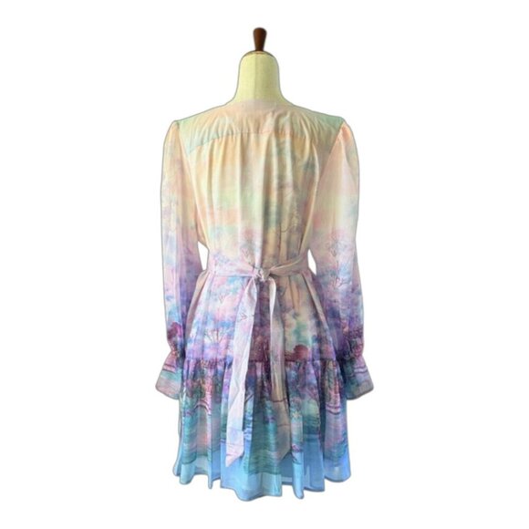 DALIA MACPHEE Purple Multi Floral Button Down Dress Long Sleeve Ruffled Lrge NWT - Picture 4 of 16